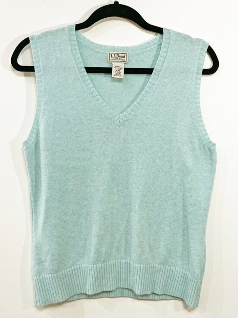 VTG LL Bean Lambs' Wool Sweater Vest Aqua Blue Medium EUC